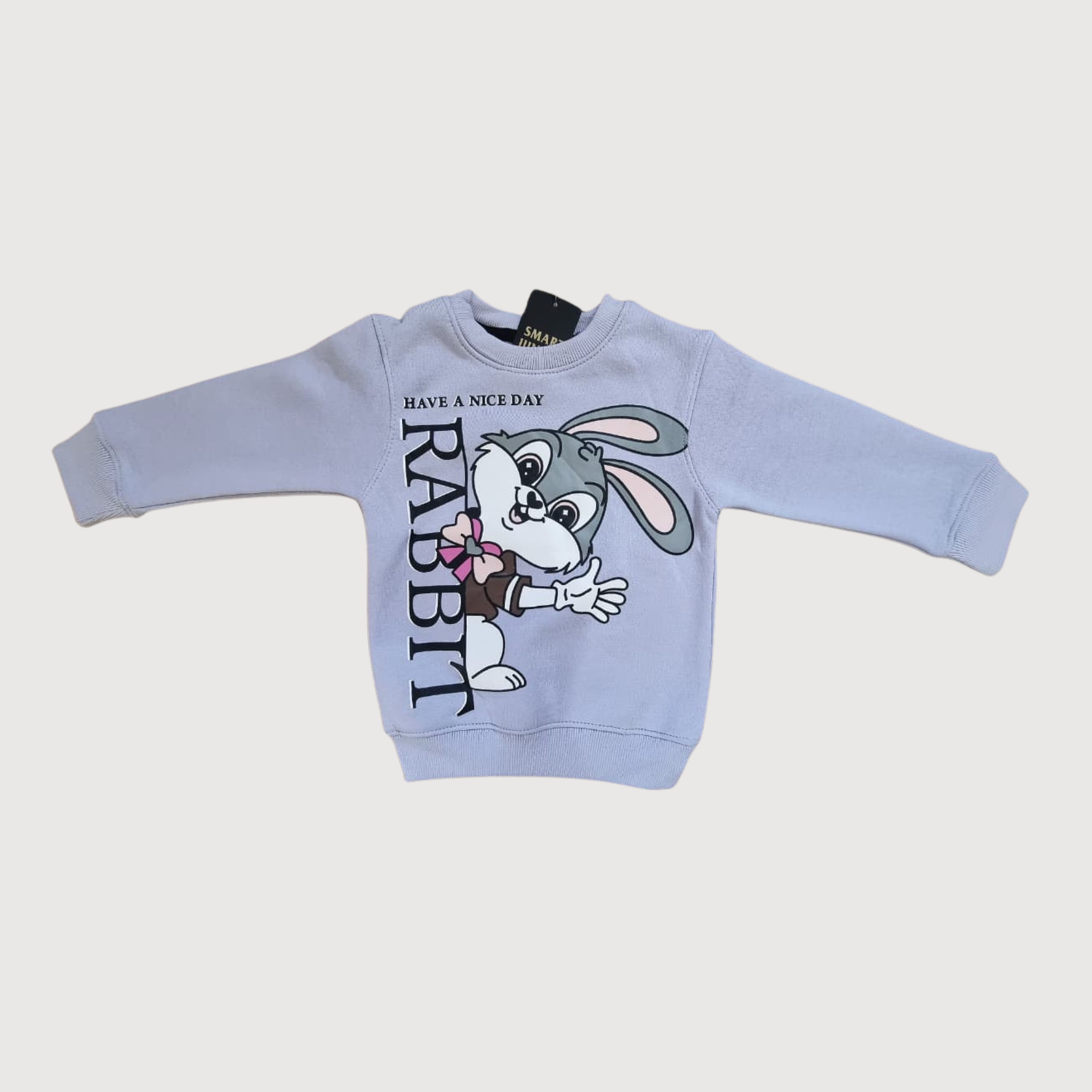 Girls Winter Rabbit Print Sweatshirt & Trouser Set – Light Blue & Navy Trendy & Comfy