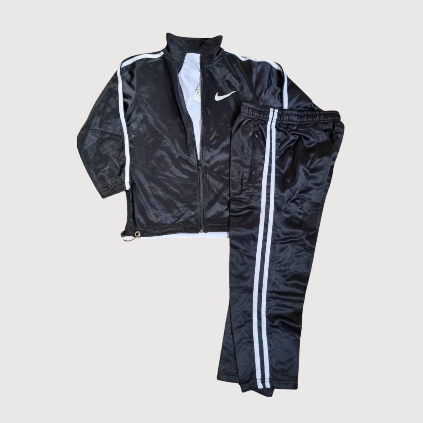 Kids Nike 3-Piece Outfit – Black Tracksuit with White Tee (Premium Quality)