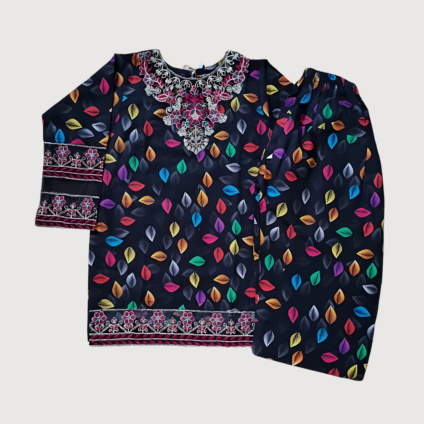 Embroidered Kurta Trouser Set for Girls – 2 Piece Ready to Wear Outfit