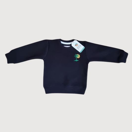 Black Embroidered Sweatshirt for Boys -Palm Tree & Sun Design