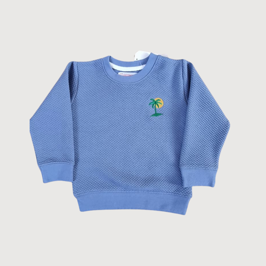 Blue Embroidered Sweatshirt for Boys – Palm Tree & Sun Design