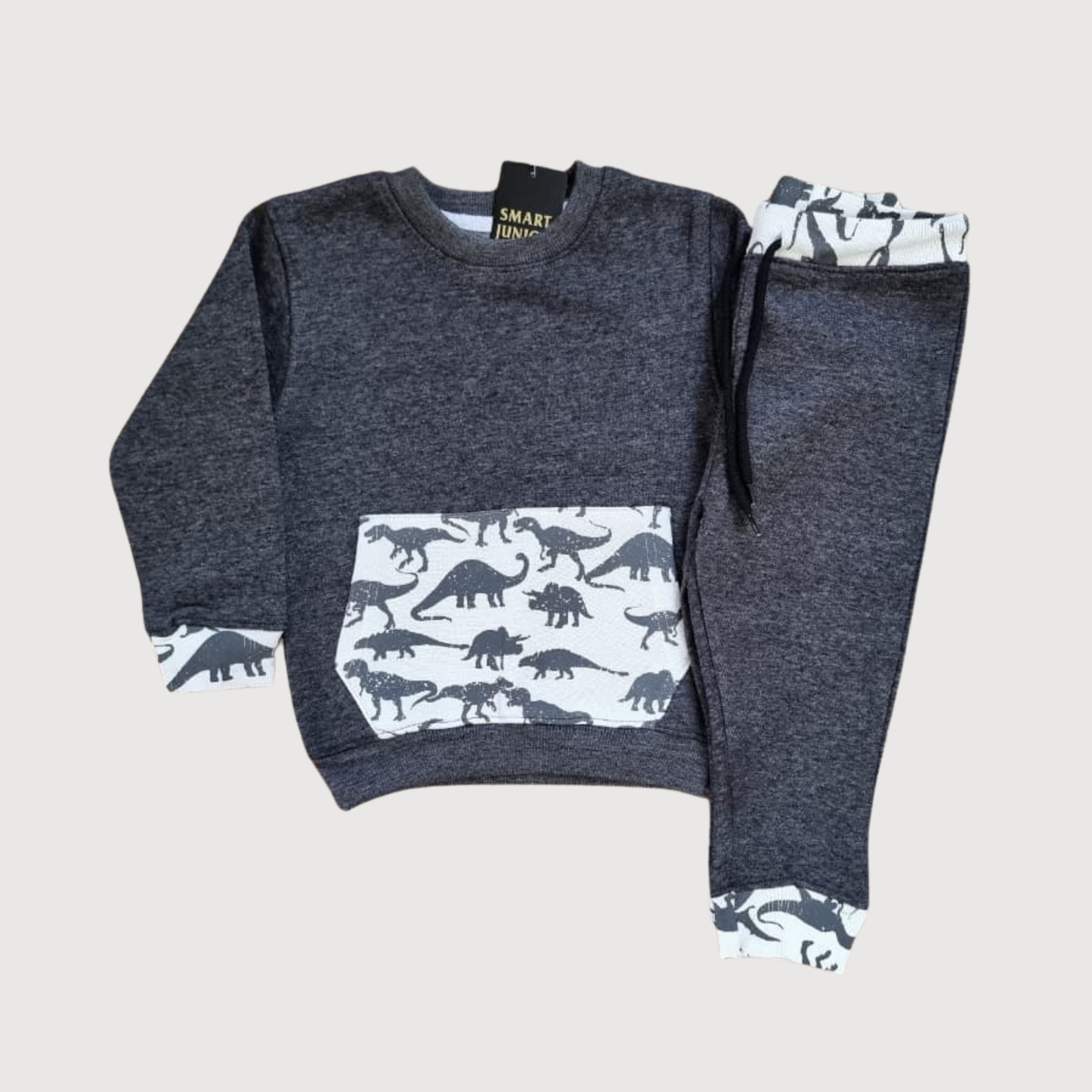 Boys Winter Dinosaur Pocket Track Suit – Dark Grey  Trendy & Comfortable