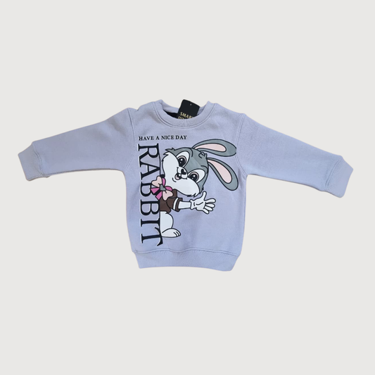 Girls Winter Rabbit Print Sweatshirt & Trouser Set – Light Blue & Navy  Trendy & Comfy