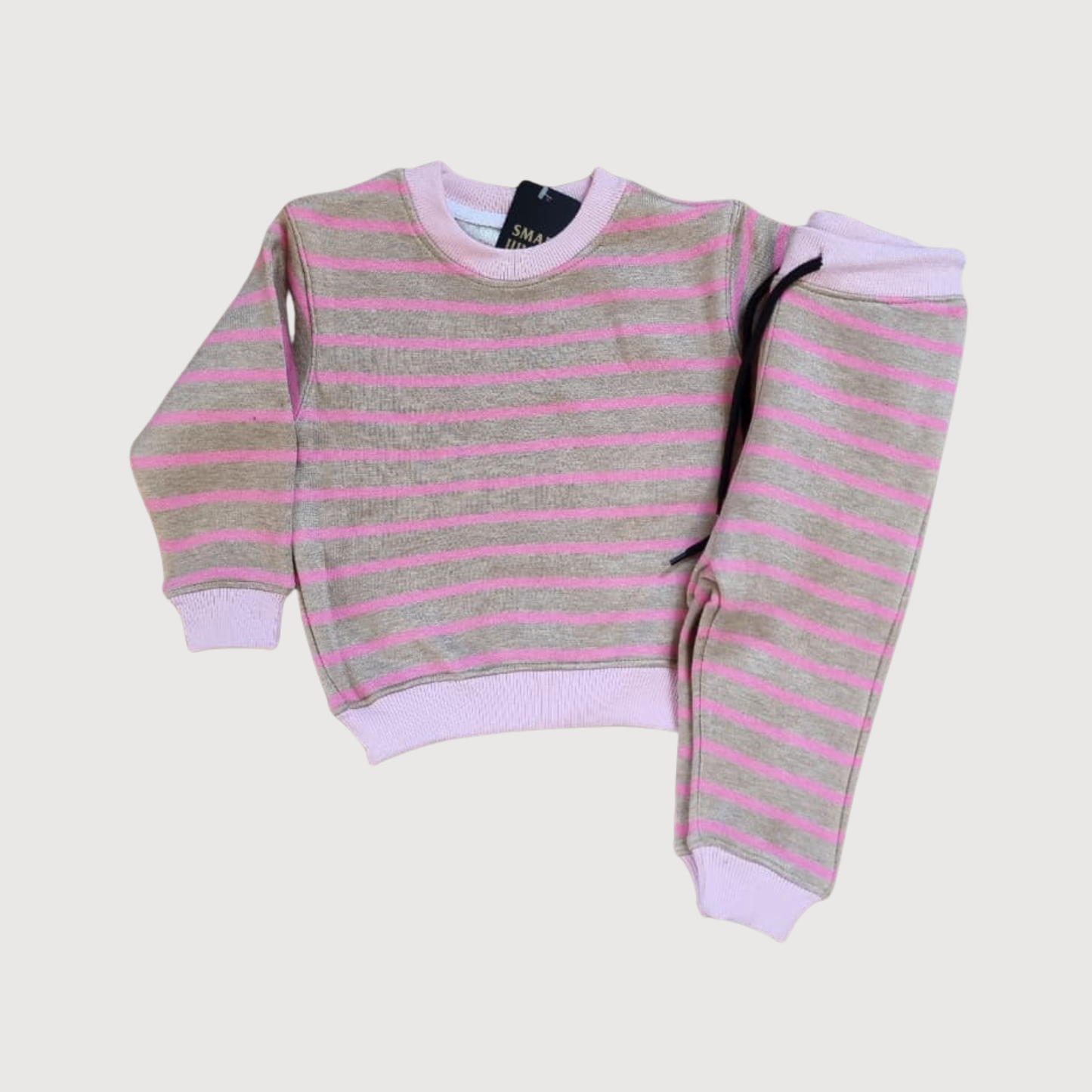 Girls Premium Comfy Pink Striped Winter Tracksuit