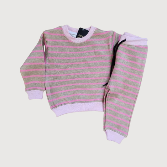Girls Premium Comfy Pink Striped Winter Tracksuit