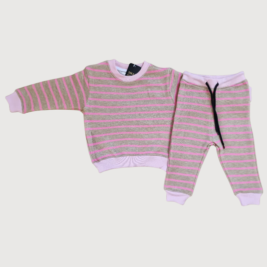 Girls Premium Comfy Pink Striped Winter Tracksuit