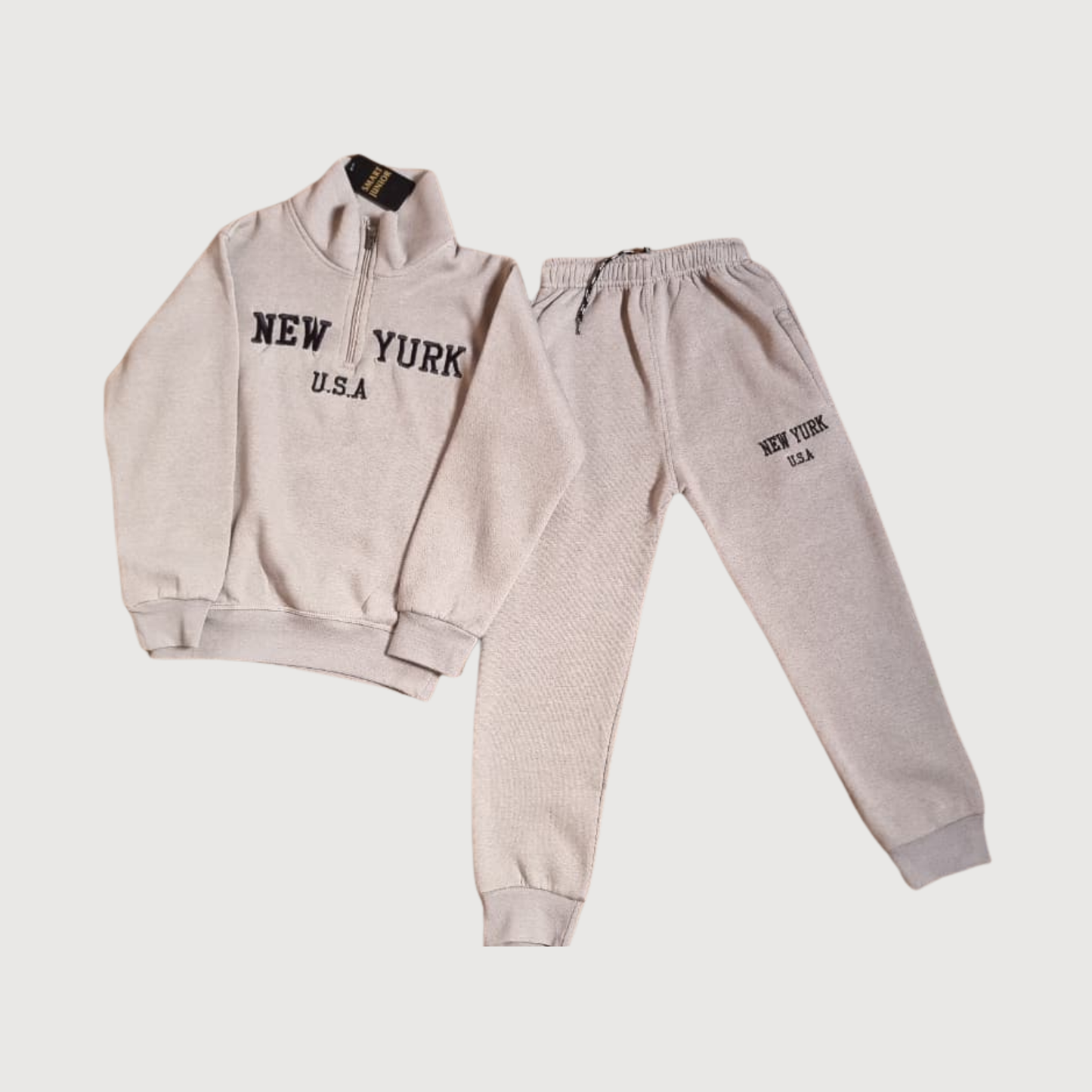 Boys Trendy New York Zip Sweatshirt with Trouser – Winter Comfy Set