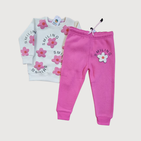 Girls Pink Stylish Sweatshirt & Trouser Set -Comfortable Wear winter