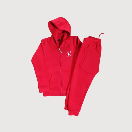 Louis Vuitton Red Zip Hoodie & Trouser – Premium Winter Set
